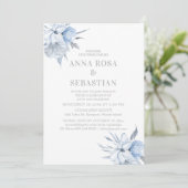 *~* Dusty Blue Floral Roos AR15 WEDDING RSVP + In Kaart (Staand voorkant)