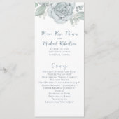 Dusty Blue Floral Roos Elegant Ceremony Programme Programmakaart (Voorkant)