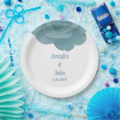 Dusty Blue Floral Roos Elegant  Cool Wedding Papieren Bordje (Feest)