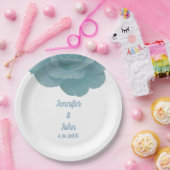 Dusty Blue Floral Roos Elegant  Cool Wedding Papieren Bordje (Feest)