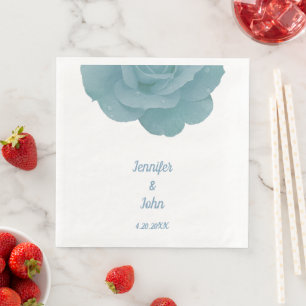 Dusty Blue Floral Roos Elegant Cool Wedding Servet