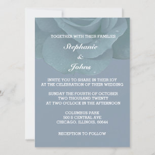 Dusty Blue Floral Roos Elegant Trendy Wedding Kaart