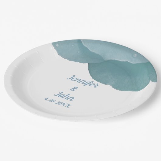 Dusty Blue Floral Roos Elegant Trendy Wedding Papieren Bordje (Gekanteld)