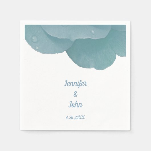 Dusty Blue Floral Roos Elegant Trendy Wedding Servet (Voorkant)