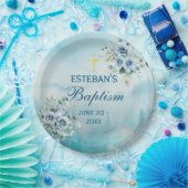 Dusty Blue Floral Rose Papieren Bordje (Feest)