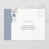 Dusty Blue Floral RSVP Briefkaart zonder maaltijde (Achterkant)