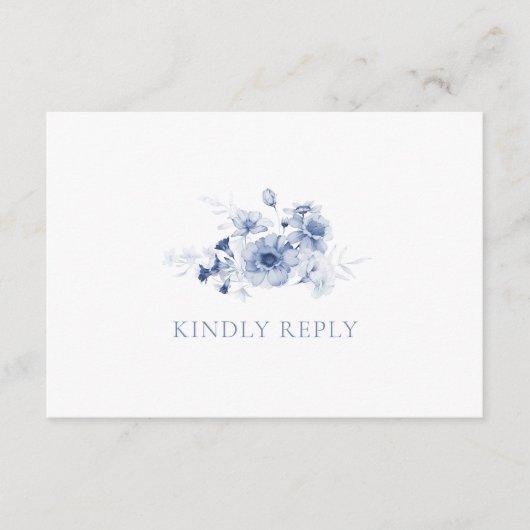 Dusty Blue Floral RSVP Card with QR Code Informatiekaartje (Voorkant)