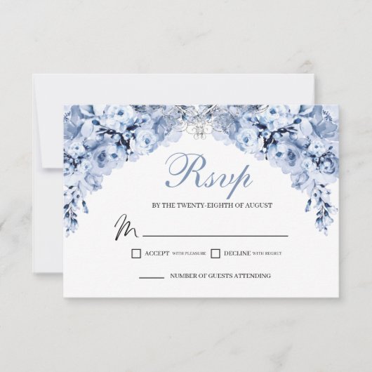 Dusty Blue Floral RSVP Enclosure Kaart (Voorkant)