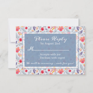 Dusty Blue Floral RSVP-kaart RSVP Kaartje