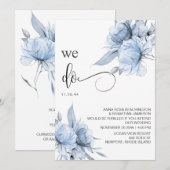 *~* Dusty Blue Floral RSVP - QR AR15 Roos WEDDING Kaart (Voorkant / Achterkant)