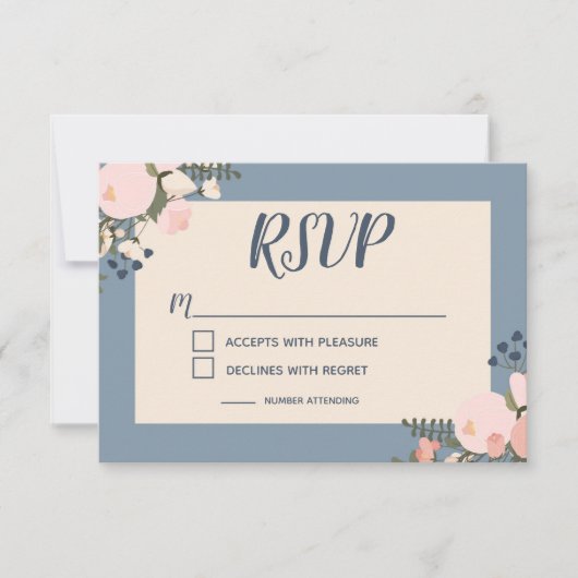 Dusty Blue Floral RSVP uitnodiging (Voorkant)