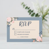Dusty Blue Floral RSVP uitnodiging (Staand voorkant)