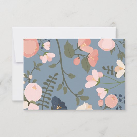 Dusty Blue Floral RSVP uitnodiging (Achterkant)