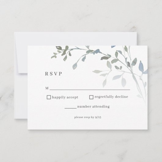 Dusty Blue Floral RSVP Wedding Reception Card (Voorkant)