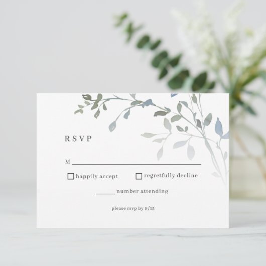 Dusty Blue Floral RSVP Wedding Reception Card (Staand voorkant)