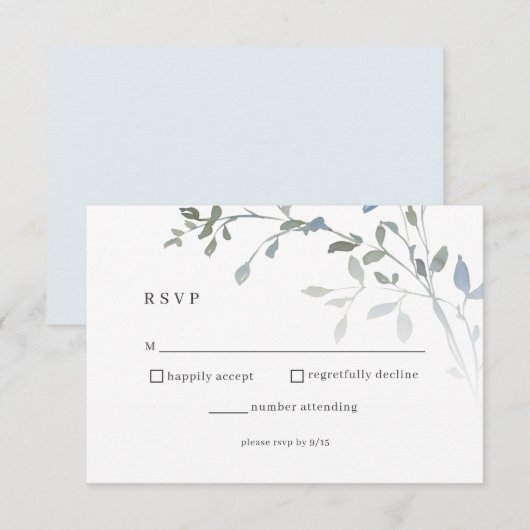 Dusty Blue Floral RSVP Wedding Reception Card Kaartje (Voorkant / Achterkant)