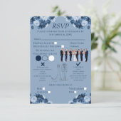 Dusty Blue Floral RSVP with Menu and Dress Code (Staand voorkant)