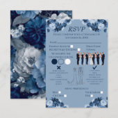 Dusty Blue Floral RSVP with Menu and Dress Code (Voorkant / Achterkant)