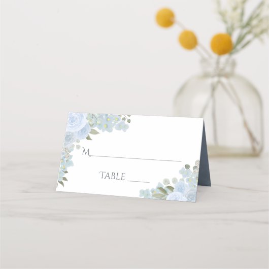 Dusty Blue Floral Rustic Elegant Wedding Write-in Plaatskaartje (Voorkant)
