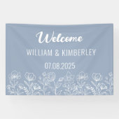 Dusty Blue Floral Rustic Simple Modern Wedding Spandoek (Horizontaal)