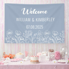 Dusty Blue Floral Rustic Simple Modern Wedding Spandoek