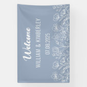 Dusty Blue Floral Rustic Simple Modern Wedding Spandoek (Verticaal)