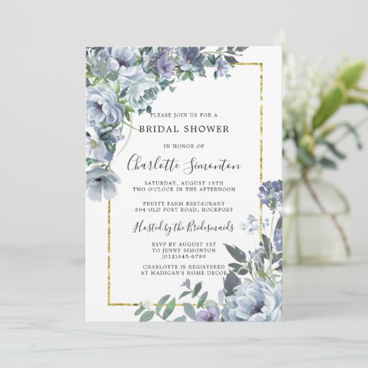 Dusty Blue Floral Rustic Vrijgezellenfeest Kaart (Staand voorkant)