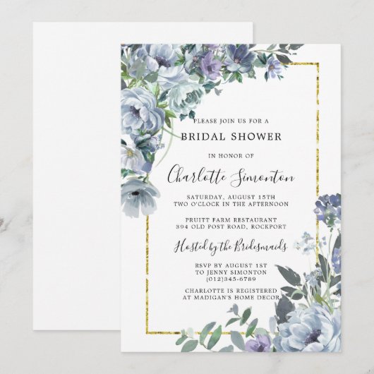 Dusty Blue Floral Rustic Vrijgezellenfeest Kaart (Voorkant / Achterkant)