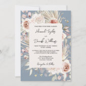 Dusty Blue Floral Rustic Wedding Kaart (Voorkant)