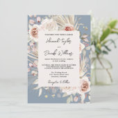 Dusty Blue Floral Rustic Wedding Kaart (Staand voorkant)