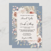 Dusty Blue Floral Rustic Wedding Kaart (Voorkant / Achterkant)