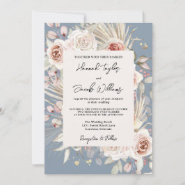 Dusty Blue Floral Rustic Wedding Kaart