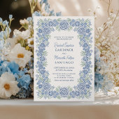 Dusty Blue Floral Rustic Wedding Kaart