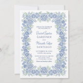 Dusty Blue Floral Rustic Wedding Kaart (Voorkant)