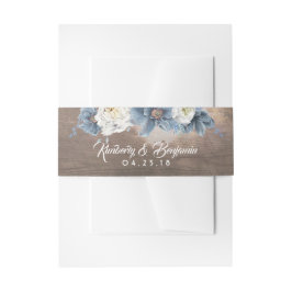 Dusty Blue Floral Rustic Wedding Uitnodigingen Wikkel