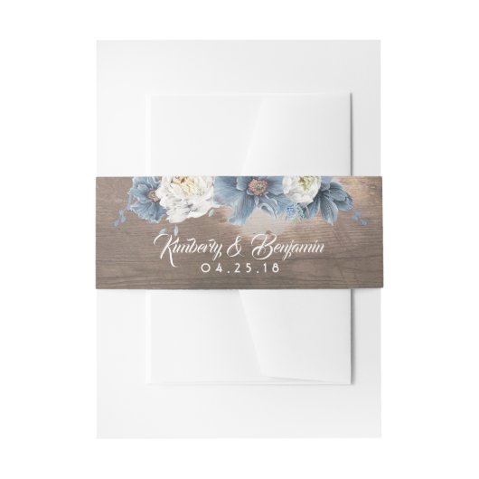 Dusty Blue Floral Rustic Wedding Uitnodigingen Wikkel (Voorkant Voorbeeld)