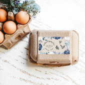 Dusty Blue Floral Rustiek Script Eend Ei Karton Etiket