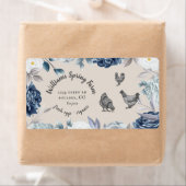 Dusty Blue Floral Rustiek Script Eend Ei Karton Etiket (Insitu)