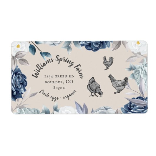 Dusty Blue Floral Rustiek Script Eend Ei Karton Etiket (Voorkant)