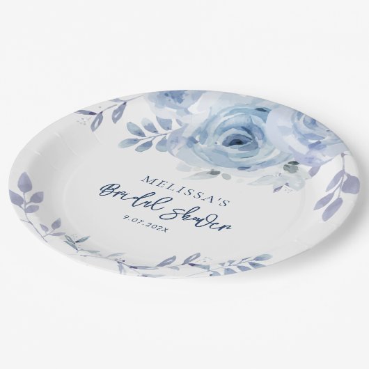 Dusty Blue Floral Rustiek Script Vrijgezellenfeest Papieren Bordje (Gekanteld)