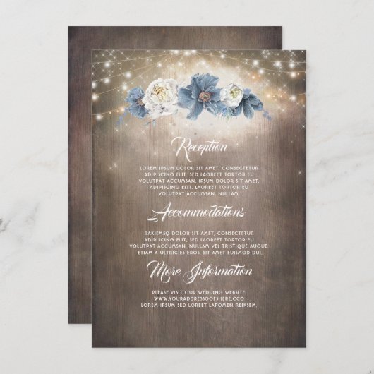 Dusty Blue Floral Rustieke Bruiloft Informatie Gas Informatiekaartje (Voorkant / Achterkant)