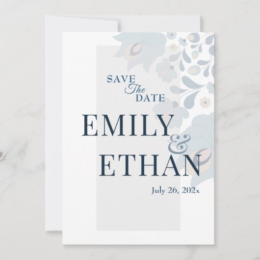 Dusty Blue Floral Save the Date (Voorkant)