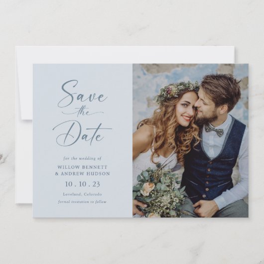 Dusty Blue Floral Save The Date (Voorkant)