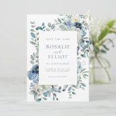 Dusty Blue Floral Save the Date Boho Bewaar de dat Kaart (Staand voorkant)