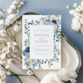Dusty Blue Floral Save the Date Boho Bewaar de dat Kaart