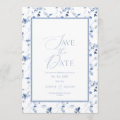 Dusty Blue Floral Save the Date Card Kaart (Voorkant)