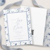 Dusty Blue Floral Save the Date Card Kaart