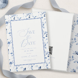Dusty Blue Floral Save the Date Card Kaart