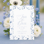 Dusty Blue Floral Save the Date Card Kaart