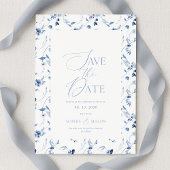 Dusty Blue Floral Save the Date Card Kaart